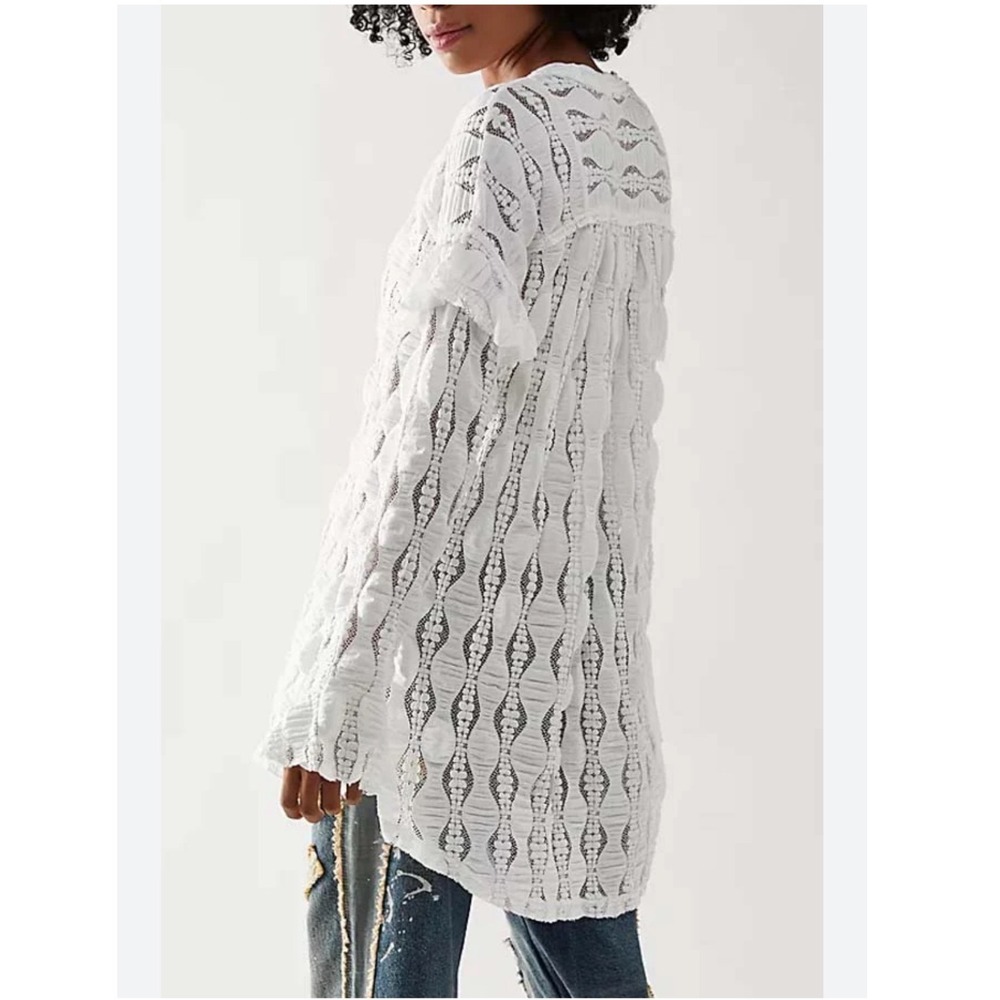 Free People Candy Shop White XS Lace Ruffle Sleeve Tunic Boho Festival‎ Top - Picture 2 of 16